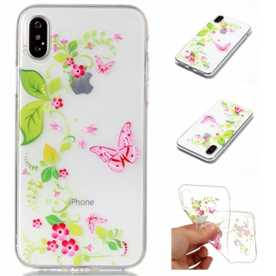 SLIM PROSOJEN METULJ V CVETJU - APPLE IPHONE X / XS