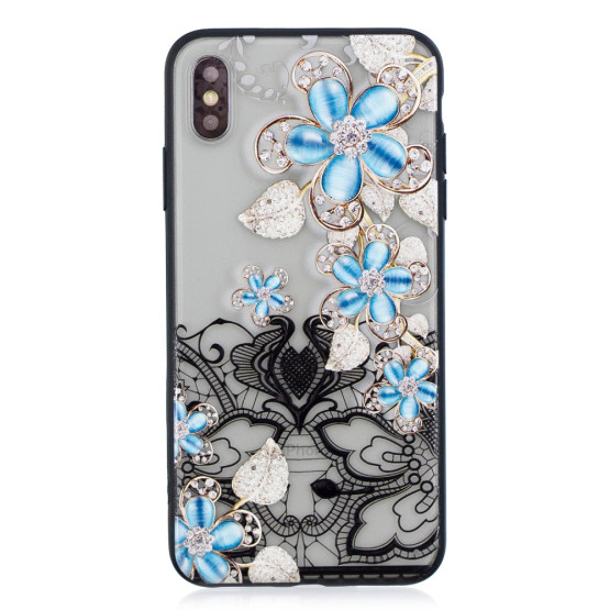 MODRI CVETOVI NA ČIPKI - APPLE IPHONE XS MAX