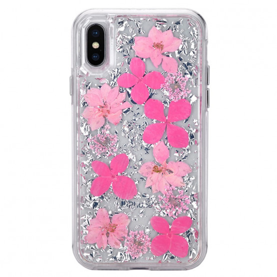 SILVER STYLISH PINK FLOWERS - APPLE IPHONE XS MAX