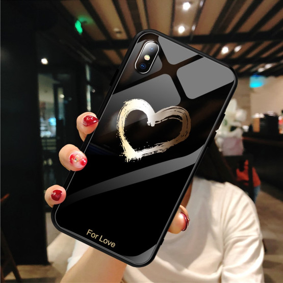 GLASS GOLDEN HEART ČRN OVITEK ZA APPLE IPHONE XS MAX