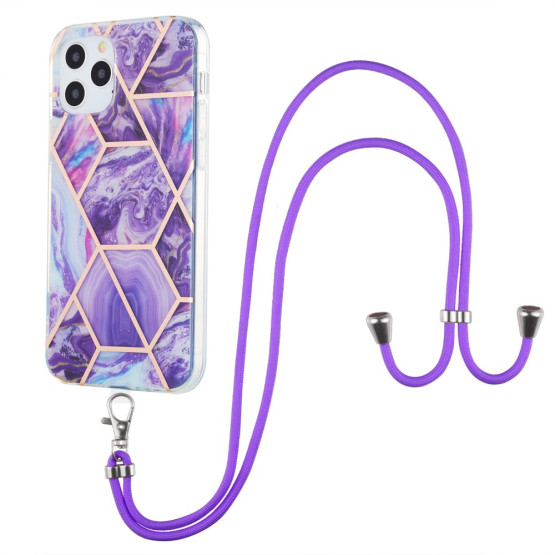 IMD HEX MARMOR VIJOLIČEN Z VRVICO OVITEK ZA APPLE IPHONE 12 / IPHONE 12 PRO
