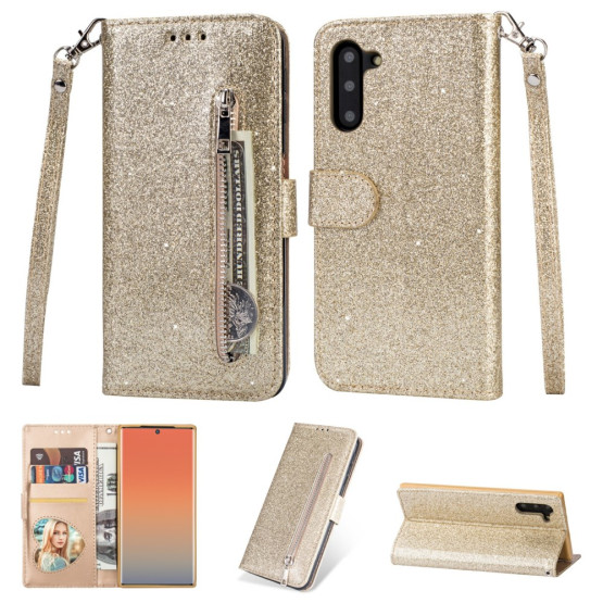 GLITTER ZIPPER GOLD ETUI ZA SAMSUNG GALAXY NOTE 10