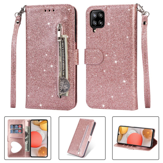 GLITTER ZIPPER ROSE GOLD ETUI ZA SAMSUNG GALAXY A42 5G