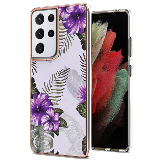 IMD SILVER VIJOLIČNE CVETLICE OVITEK ZA SAMSUNG GALAXY S21 ULTRA