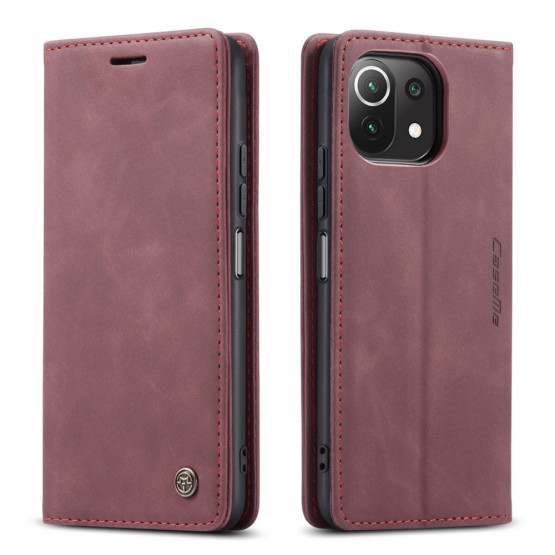 CASEME RETRO AUTO ABSORBED BORDO RDEČ ETUI ZA XIAOMI MI 11 LITE 4G / 5G / 5G NE