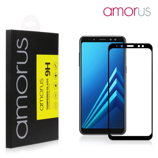 SAMSUNG GALAXY A8 2018 FIT KALJENO STEKLO S POTISKOM ČRN - FULL GLUE