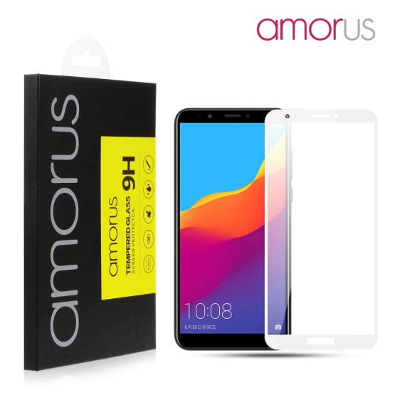 HUAWEI Y6 (2018) AMORUS FIT KALJENO STEKLO S POTISKOM BEL - FULL GLUE