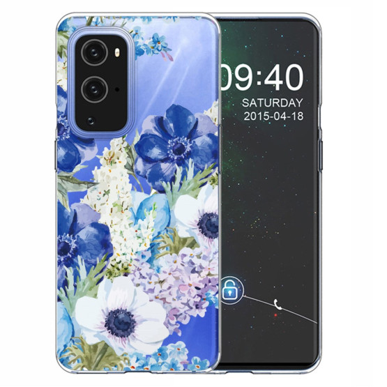 SLIM PROSOJNI ŠOPEK MODRIH IN BELIH ROŽ OVITEK ZA ONEPLUS 9