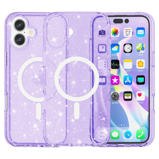 GLITTER POWDER MAGSAFE VIJOLIČNI OVITEK ZA APPLE IPHONE 16 PLUS