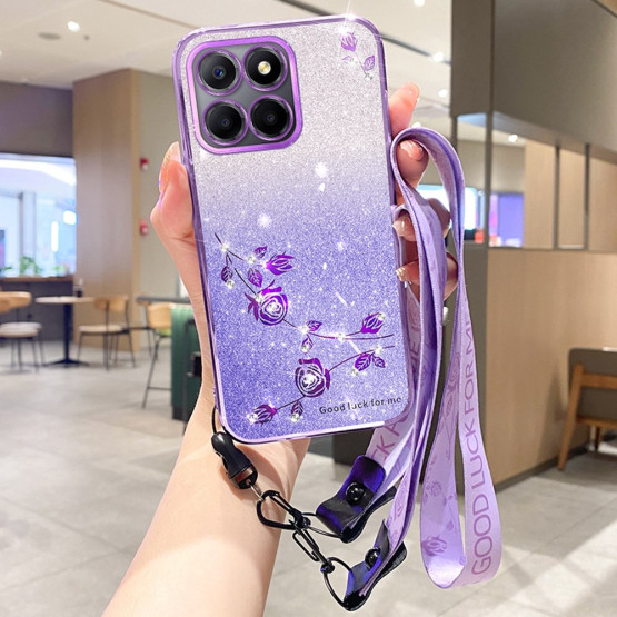 RHINESTONE GLITTER VRTNICA VIJOLIČNI Z VRVICO OVITEK ZA HONOR X6B 4G