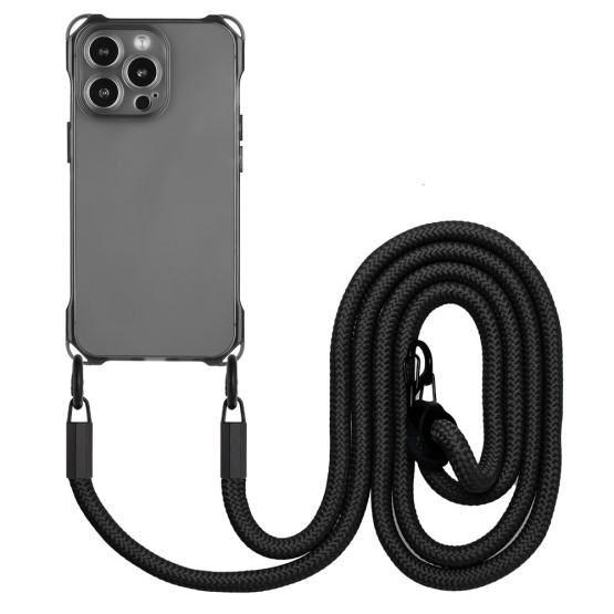 ANTI-DROP CLEAR Z VRVICO ČRN OVITEK ZA APPLE IPHONE 16 PRO MAX