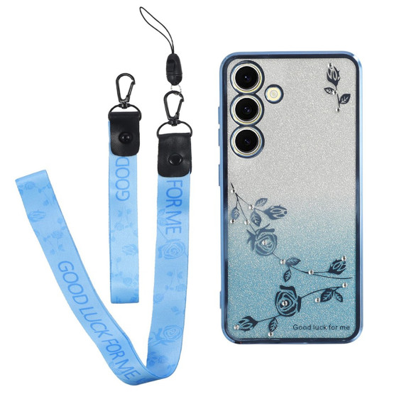 RHINESTONE GLITTER VRTNICA Z VRVICO MODER OVITEK ZA SAMSUNG GALAXY S25
