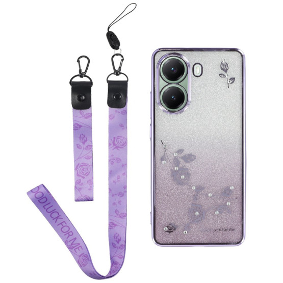 RHINESTONE GLITTER VRTNICA VIJOLIČNI Z VRVICO OVITEK ZA XIAOMI POCO X7 PRO 5G