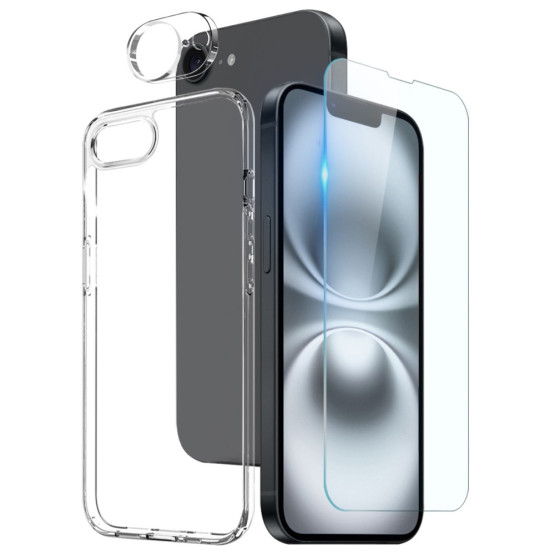 PAKET SUHEC PROZOREN + KALJENO STEKLO ZA EKRAN + KALJENO STEKLO ZA ZADNJO KAMERO ZA APPLE IPHONE 16E