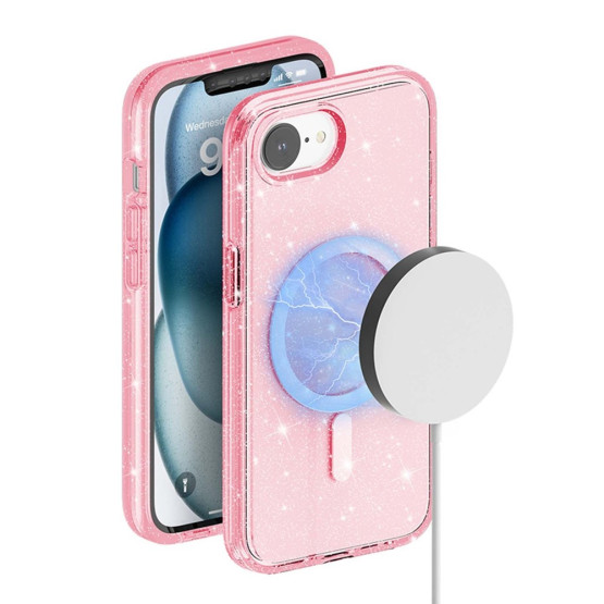 GLITTER POWDER MAGSAFE ROZA OVITEK ZA APPLE IPHONE 16E