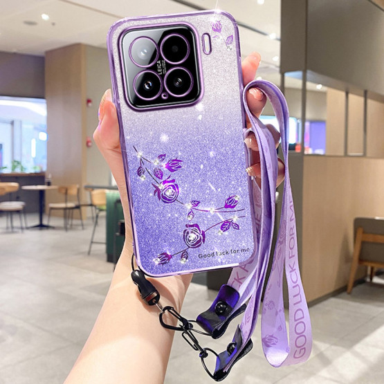 RHINESTONE GLITTER VRTNICA VIJOLIČNI Z VRVICO OVITEK ZA XIAOMI 15