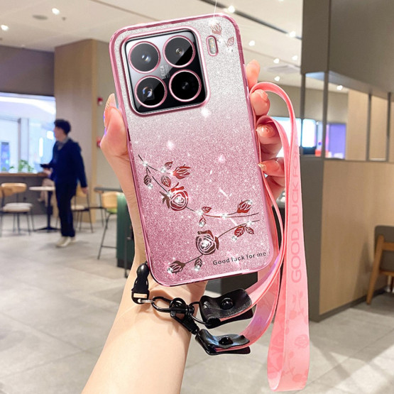 RHINESTONE GLITTER VRTNICA ROSE GOLD Z VRVICO OVITEK ZA XIAOMI 15 PRO