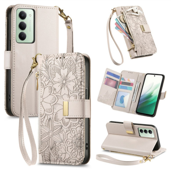 ZIPPER WALLET ODTIS CVETOV BEŽ ETUI ZA XIAOMI REDMI 15 5G