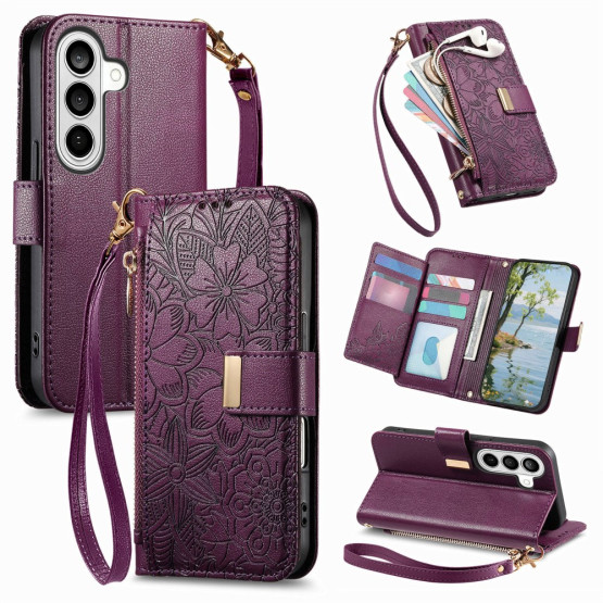 ZIPPER WALLET ODTIS CVETOV VIJOLIČEN ETUI ZA SAMSUNG GALAXY S26