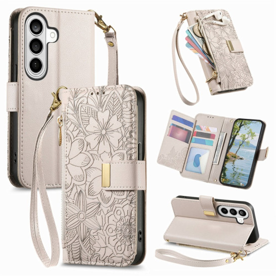 ZIPPER WALLET ODTIS CVETOV BEŽ ETUI ZA SAMSUNG GALAXY S26