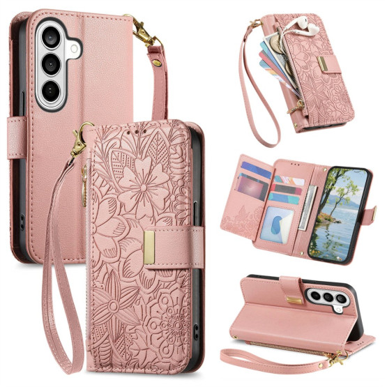 ZIPPER WALLET ODTIS CVETOV ROSE GOLD ETUI ZA SAMSUNG GALAXY A57 5G