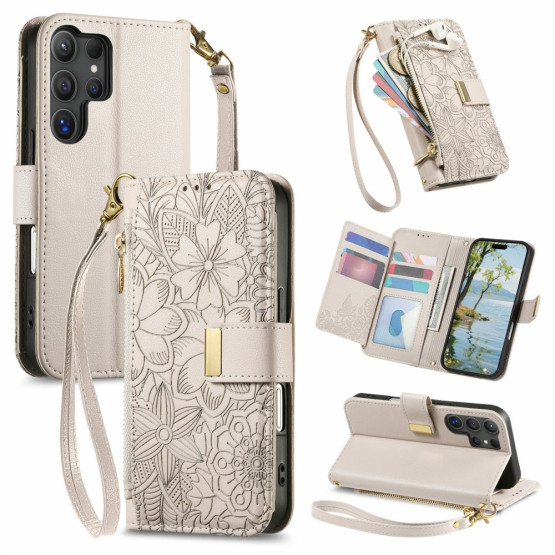 ZIPPER WALLET ODTIS CVETOV BEŽ ETUI ZA SAMSUNG GALAXY S26 ULTRA
