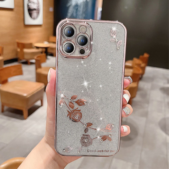 RHINESTONE GLITTER VRTNICA ROSE GOLD OVITEK ZA APPLE IPHONE 13 PRO