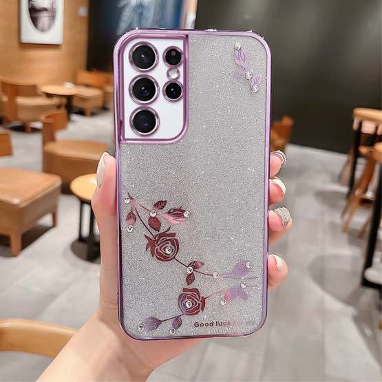 RHINESTONE GLITTER VRTNICA VIJOLIČNI OVITEK ZA SAMSUNG GALAXY S21 ULTRA