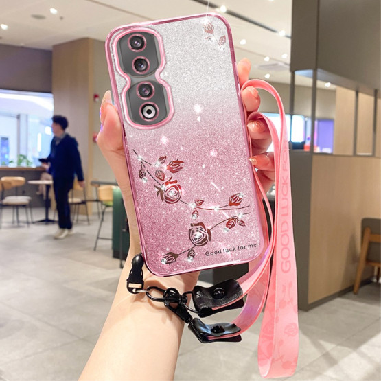RHINESTONE GLITTER VRTNICA ROSE GOLD Z VRVICO OVITEK ZA HONOR 90 PRO