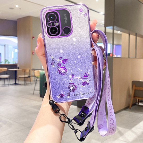 RHINESTONE GLITTER VRTNICA VIJOLIČNI Z VRVICO OVITEK ZA XIAOMI REDMI 12C