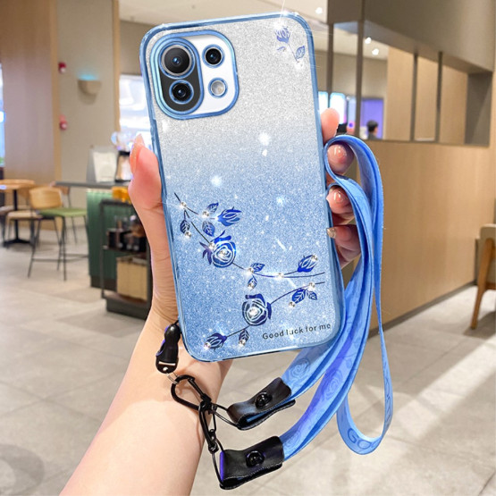 RHINESTONE GLITTER VRTNICA MODER Z VRVICO OVITEK ZA XIAOMI MI 11 LITE 4G / 5G / 5G NE