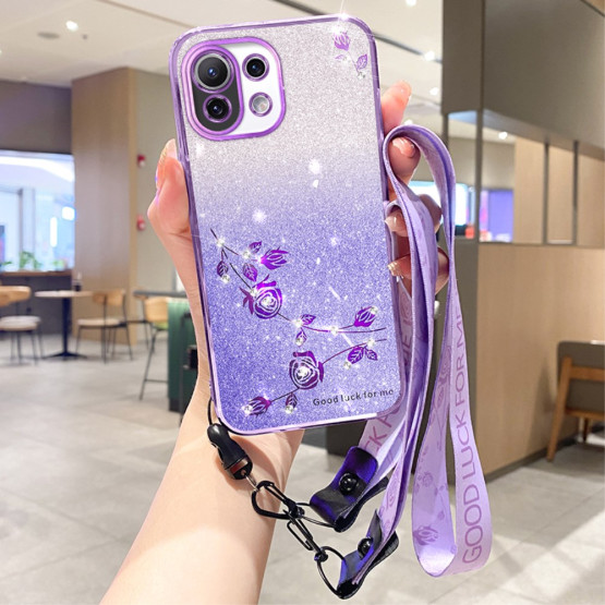 RHINESTONE GLITTER VRTNICA VIJOLIČNI Z VRVICO OVITEK ZA XIAOMI MI 11 LITE 4G / 5G / 5G NE