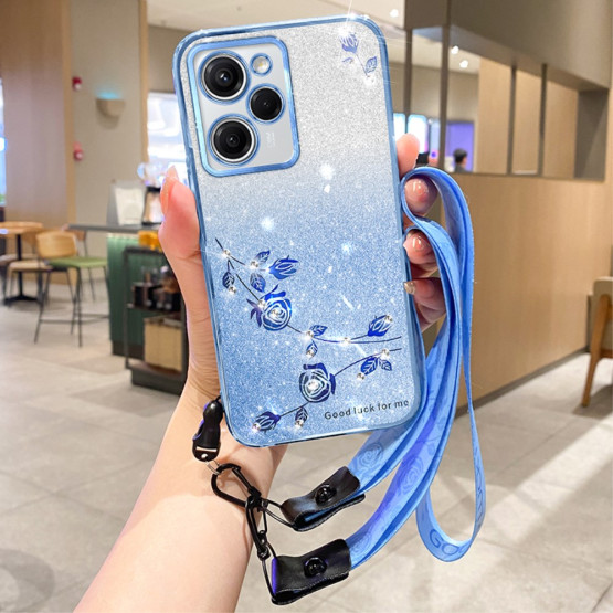 RHINESTONE GLITTER VRTNICA MODER Z VRVICO OVITEK ZA XIAOMI REDMI NOTE 12 PRO / POCO X5 PRO