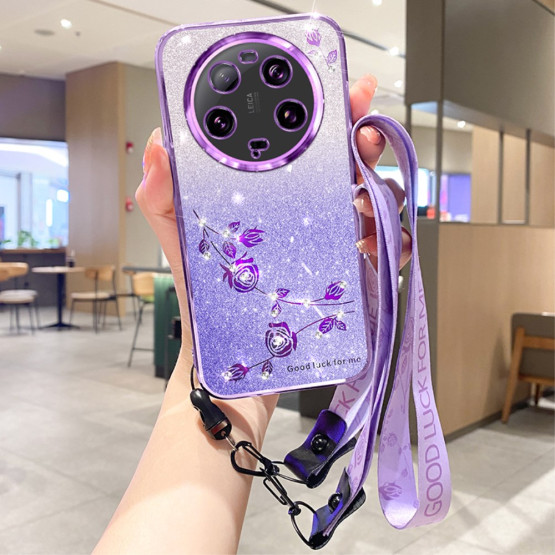 RHINESTONE GLITTER VRTNICA VIJOLIČNI Z VRVICO OVITEK ZA XIAOMI 13 ULTRA