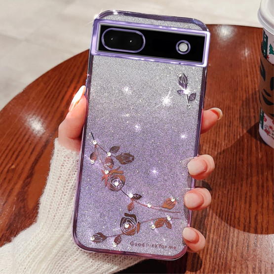 RHINESTONE GLITTER VRTNICA VIJOLIČNI OVITEK ZA GOOGLE PIXEL 7A