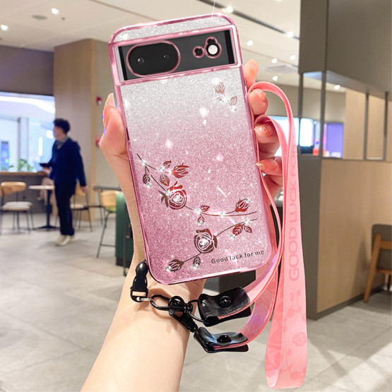 RHINESTONE GLITTER VRTNICA ROSE GOLD Z VRVICO OVITEK ZA GOOGLE PIXEL 6