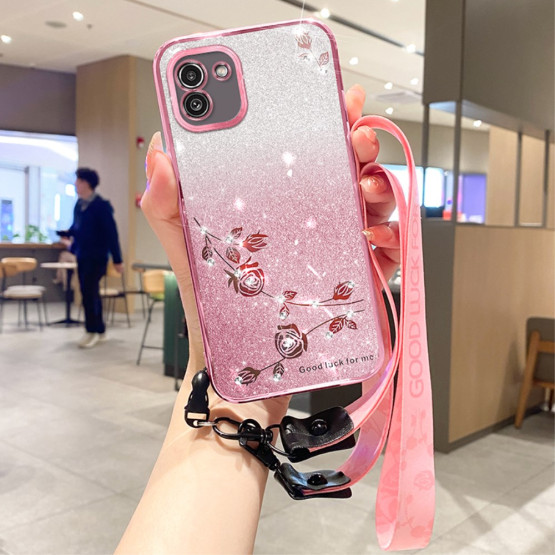 RHINESTONE GLITTER VRTNICA ROSE GOLD Z VRVICO OVITEK ZA SAMSUNG GALAXY A03