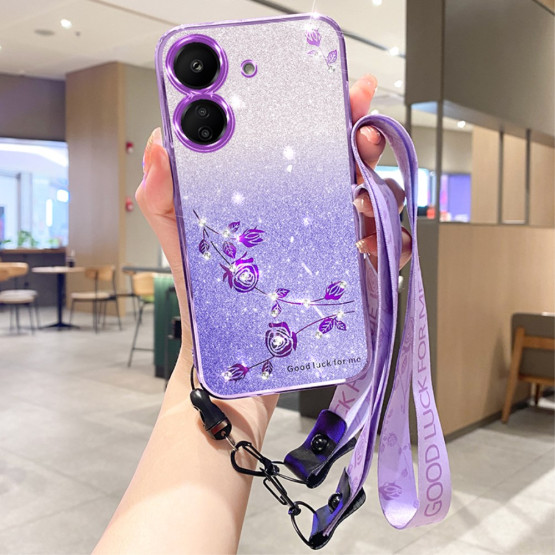 RHINESTONE GLITTER VRTNICA VIJOLIČNI Z VRVICO OVITEK ZA XIAOMI REDMI 13C 4G