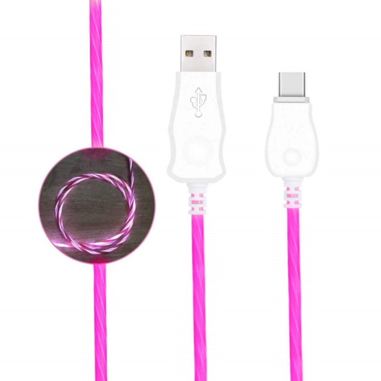 1M TYPE-C PODATKOVNO POLNILNI KABEL ROZA Z LED OSVETLITVIJO