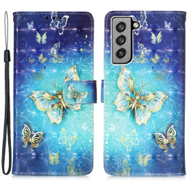 REALISTIC MODRO ZLATI METULJI ETUI ZA SAMSUNG GALAXY S21 FE