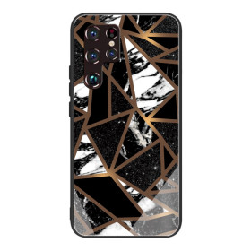 GLASS MARMOR ČRNA GEOMETRIJA OVITEK ZA SAMSUNG GALAXY S22 ULTRA