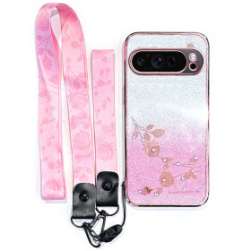 RHINESTONE GLITTER VRTNICA ROSE GOLD Z VRVICO OVITEK ZA GOOGLE PIXEL 10 PRO XL