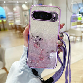 RHINESTONE GLITTER VRTNICA VIJOLIČNI Z VRVICO OVITEK ZA GOOGLE PIXEL 10 PRO XL