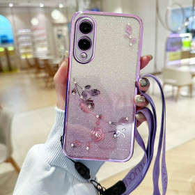 RHINESTONE GLITTER VRTNICA VIJOLIČNI Z VRVICO OVITEK ZA SAMSUNG GALAXY S25 EDGE