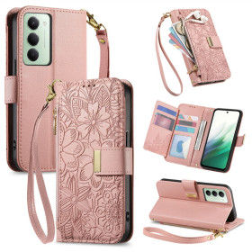 ZIPPER WALLET ODTIS CVETOV ROSE GOLD ETUI ZA XIAOMI REDMI 15 5G
