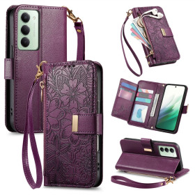 ZIPPER WALLET ODTIS CVETOV VIJOLIČEN ETUI ZA XIAOMI REDMI 15 5G