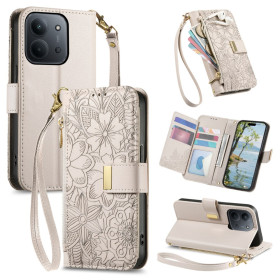 ZIPPER WALLET ODTIS CVETOV BEL ETUI ZA XIAOMI REDMI 15C 5G / 4G