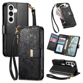 ZIPPER WALLET ODTIS CVETOV ČRN ETUI ZA SAMSUNG GALAXY A37 5G