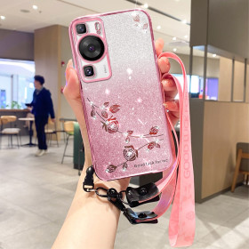 RHINESTONE GLITTER VRTNICA ROSE GOLD Z VRVICO OVITEK ZA HUAWEI P60 / P60 PRO