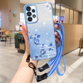 RHINESTONE GLITTER VRTNICA MODER Z VRVICO OVITEK ZA SAMSUNG GALAXY A23 5G / 4G